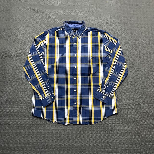 Camisa Chaps XL Vintage Xadrez Azul e Amarelo