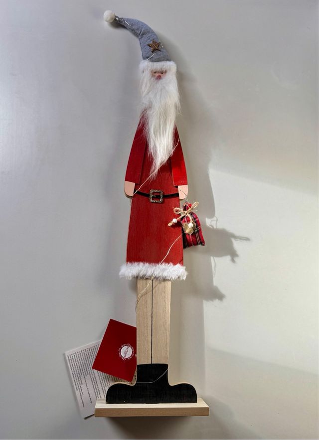 Babbo Natale in legno con luce LED 75 cm