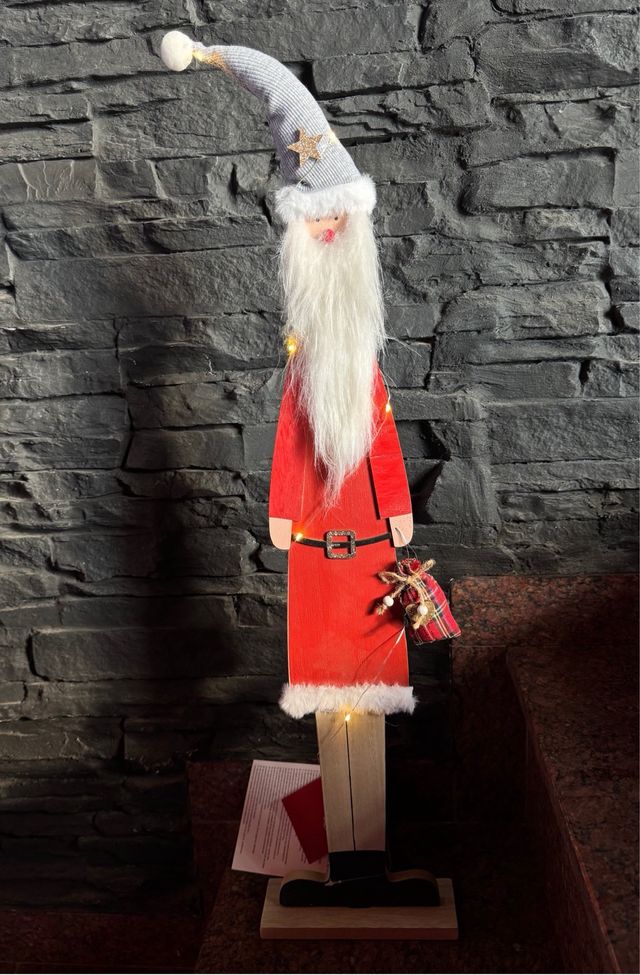 Babbo Natale in legno con luce LED 75 cm