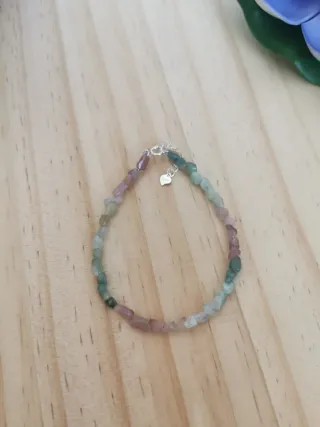 Pulsera Turmalina Natural Multicolor Plata