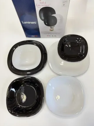 Set 18 piatti Luminarc vetro bianco/nero