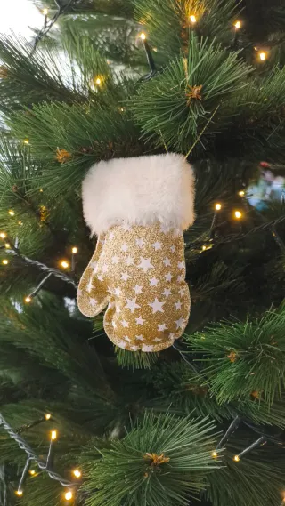 Adorno Árbol Navidad Guante Estrellas Dorado