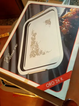 Vassoio decorato in oro 24ktin acciaio di alta qua