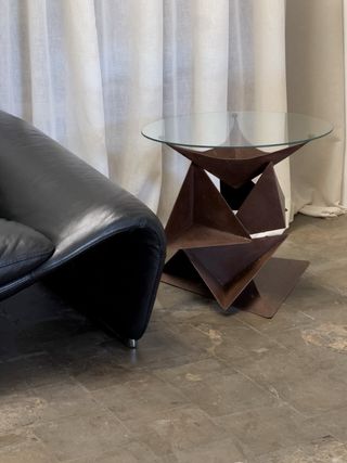 Tavolo Ausiliare Brutalista in Acciaio Corten