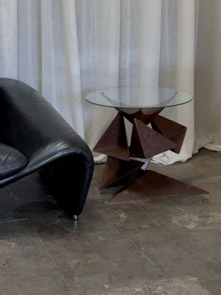 Tavolo Ausiliare Brutalista in Acciaio Corten