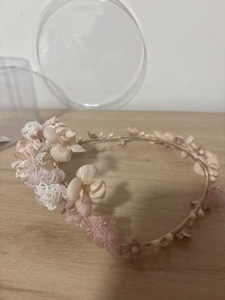 Tiara Comunión Flores Rosa y Blanco Maria