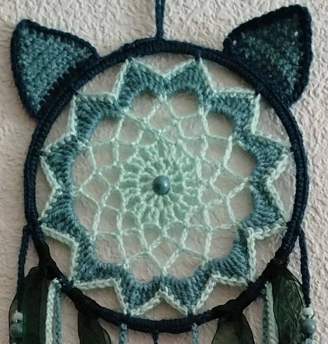 Atrapasueños "gatito" - 16 x 60 cm verde/azul agua