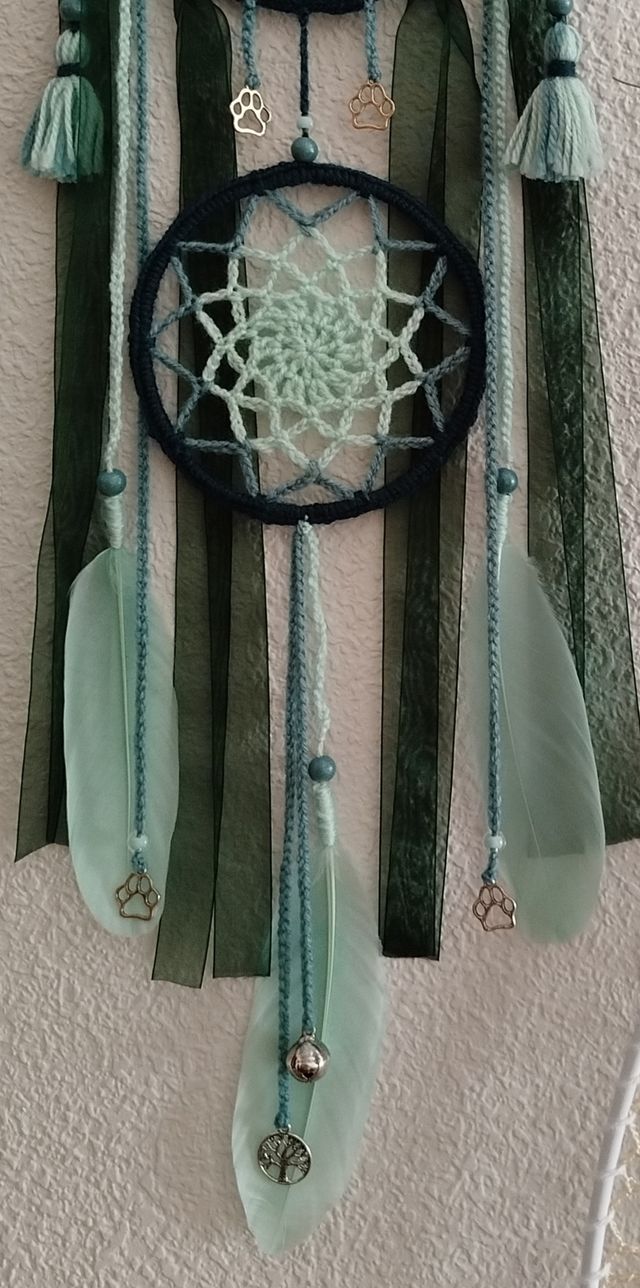 Atrapasueños "gatito" - 16 x 60 cm verde/azul agua