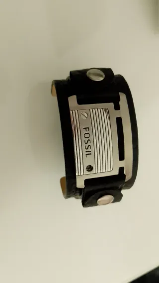 Bracciale Fossil Pelle Nero Argento