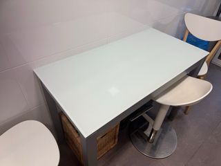 Mesa Cocina Cristal Gris/Blanco