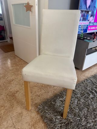 Silla comedor blanca polipiel y madera
