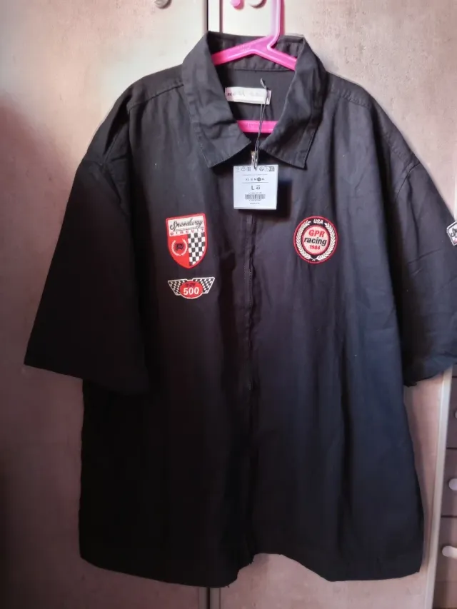 Camisa Negra Bershka Cremallera Talla L