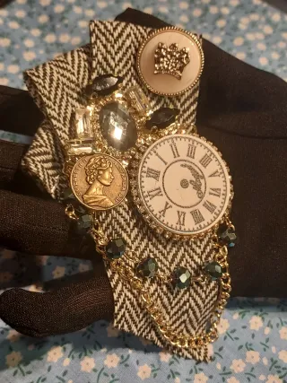 Broche estilo victoriano reloj moneda tela cadenas