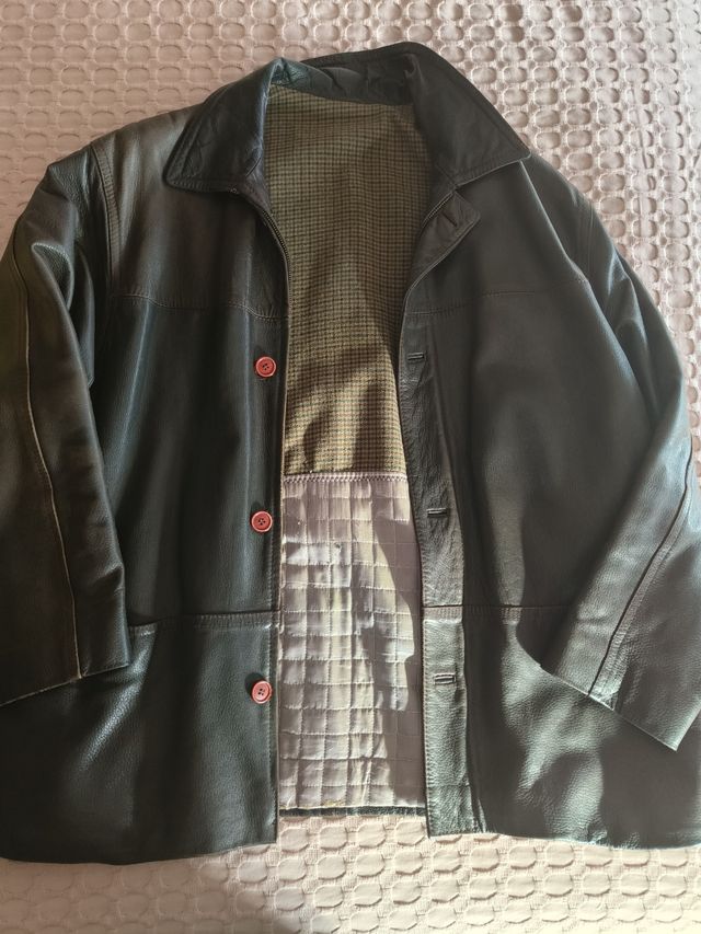 Chaquetón de cuero hombre negro/marrón