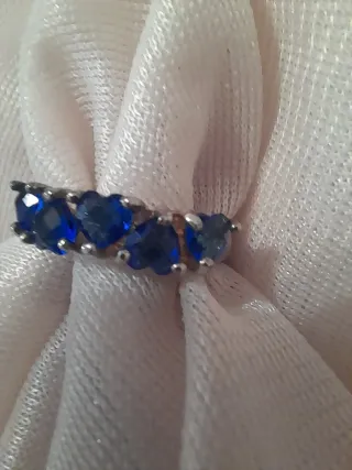 Anillo Plata Ley Talla 16  Zafiros Azul