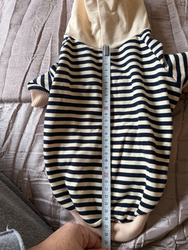 Felpa per cani a righe con cappuccio beige/blu