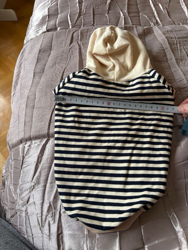 Felpa per cani a righe con cappuccio beige/blu