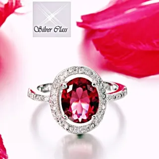 Anillo chapado oro Blanco con circonita Roja. T 18