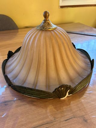 Plafón rústico vidrio estriado beige/dorado