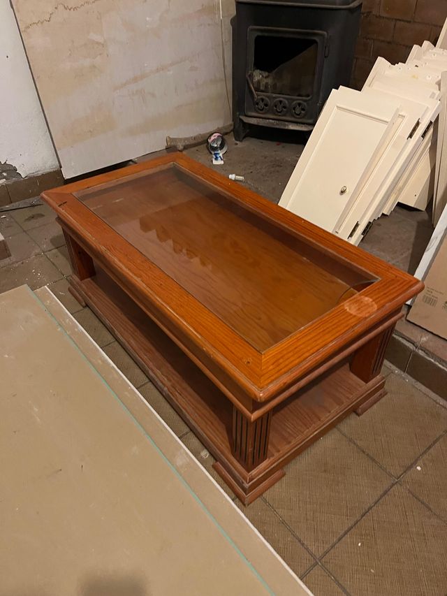 Mesa de centro madera y cristal vintage