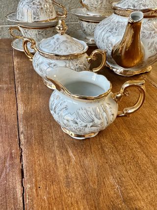 Juego de té porcelana Bavaria oro blanco