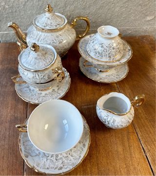 Juego de té porcelana Bavaria oro blanco