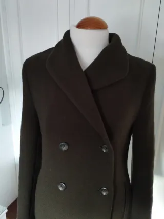 Abrigo paño talla 38, verde kaki oscuro, cruzado