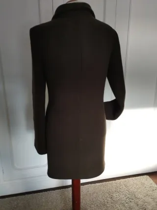 Abrigo paño talla 38, verde kaki oscuro, cruzado