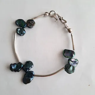 Pulsera Perlas Keshi Negras Plata 925