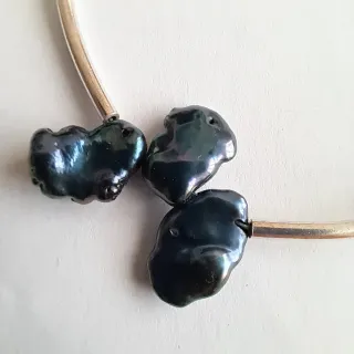 Pulsera Perlas Keshi Negras Plata 925