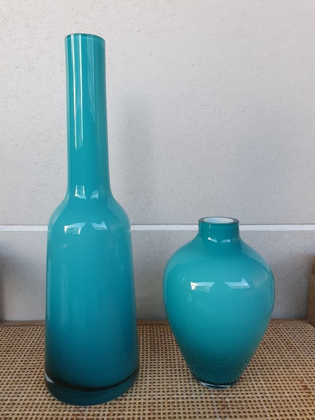 Jarrón cristal Villeroy & Boch azul.