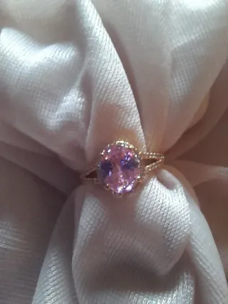 Anillo Chapado Oro Circonita Rosa. Talla 17 y 20.