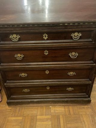 Escritorio madera cristal cajones estantería