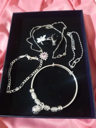 Conjuntos joyas plata 925,collar pulseras anillos