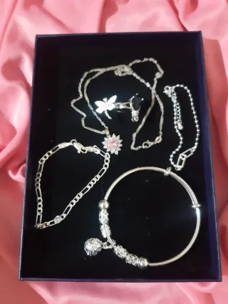 Conjuntos joyas plata 925,collar pulseras anillos