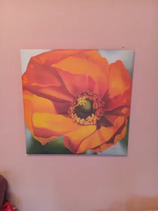 Lienzo de flor naranja y verde