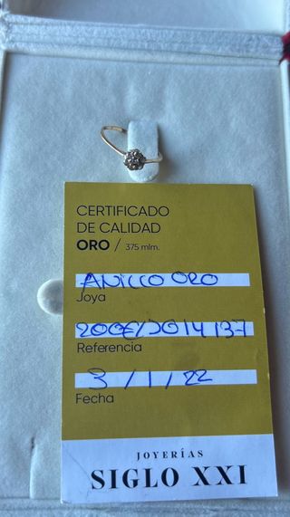 Anillo Oro 375 mlm (9kt) con Certificado