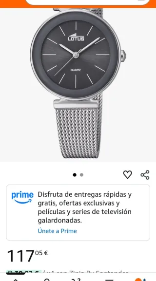 Reloj Lotus Malla Plateada Negro