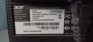 Pantalla de ordenador Acer V176L Negra