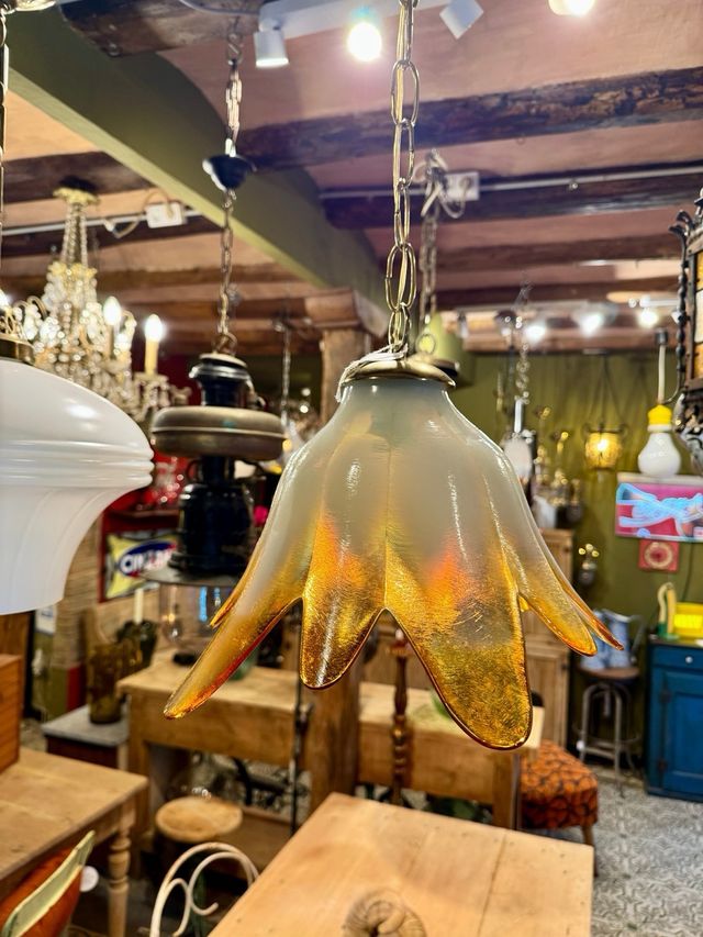 Lámpara antigua cristal Murano ámbar