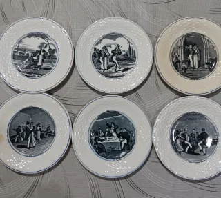 6 Antichi Piatti da Dessert in Porcellana Francese
