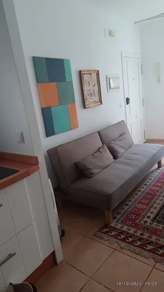 Sofá-cama gris de tela