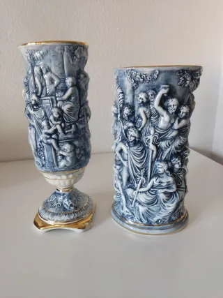 JARRONES VINTAGE  PORCELANA CAPODIMONTE azul