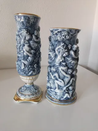 JARRONES VINTAGE  PORCELANA CAPODIMONTE azul