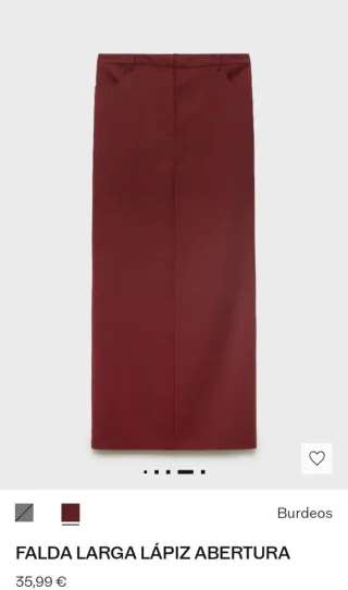 Falda Larga Lápiz Abertura Burdeos