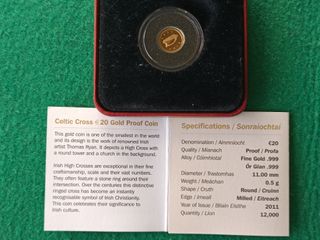 Moneda oro 24k - 20 Euro Irlanda 2011 Cruz Celta