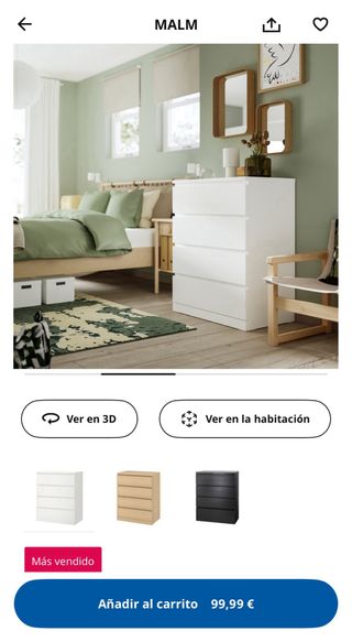 Cómoda (con cristal) Ikea Malm 4 cajones blanca