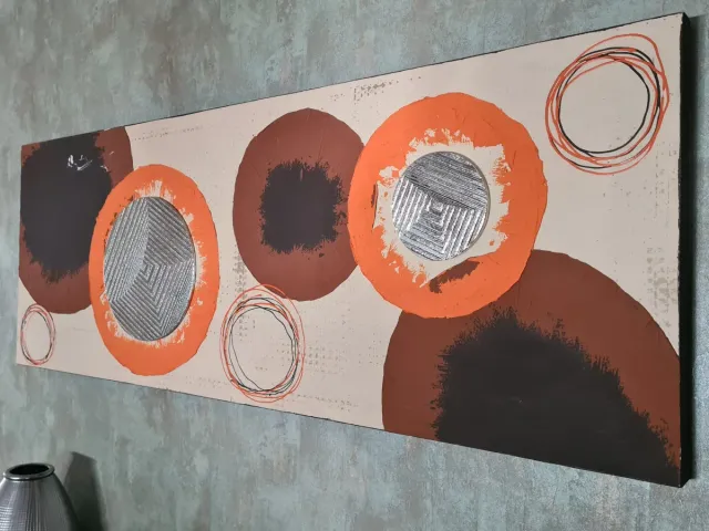 Cuadro moderno círculos plata,  marrón y naranja