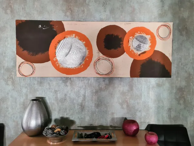 Cuadro moderno círculos plata,  marrón y naranja