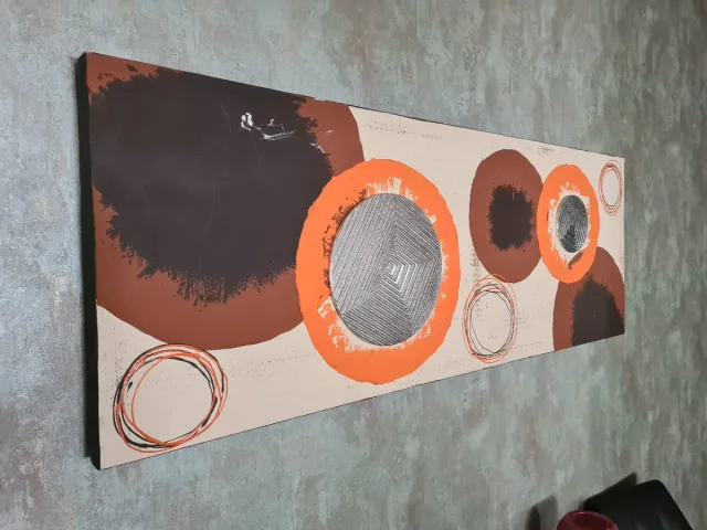 Cuadro moderno círculos plata,  marrón y naranja